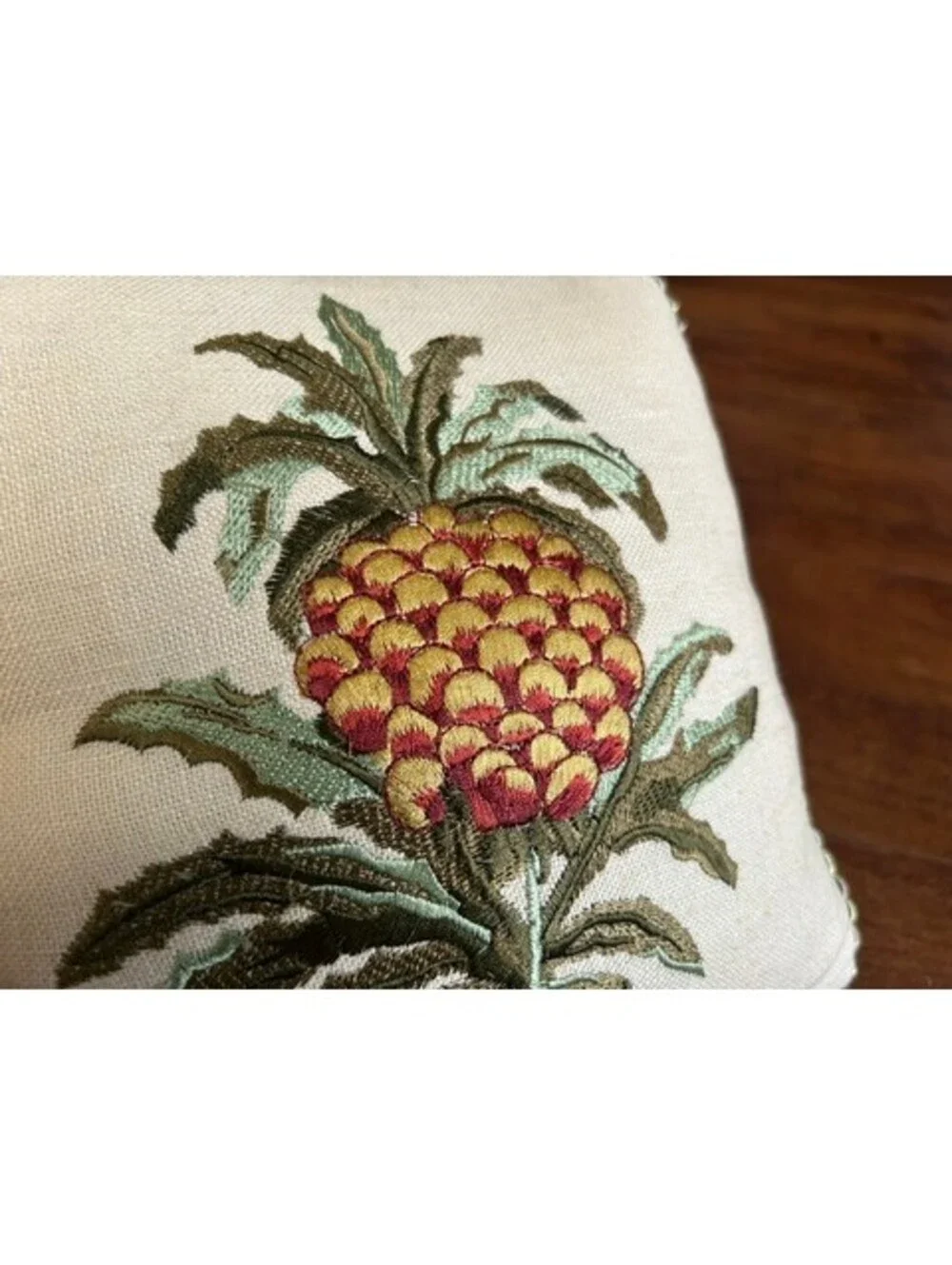 Decorative Embroidered Pineapple Throw Pillow with Green Trim